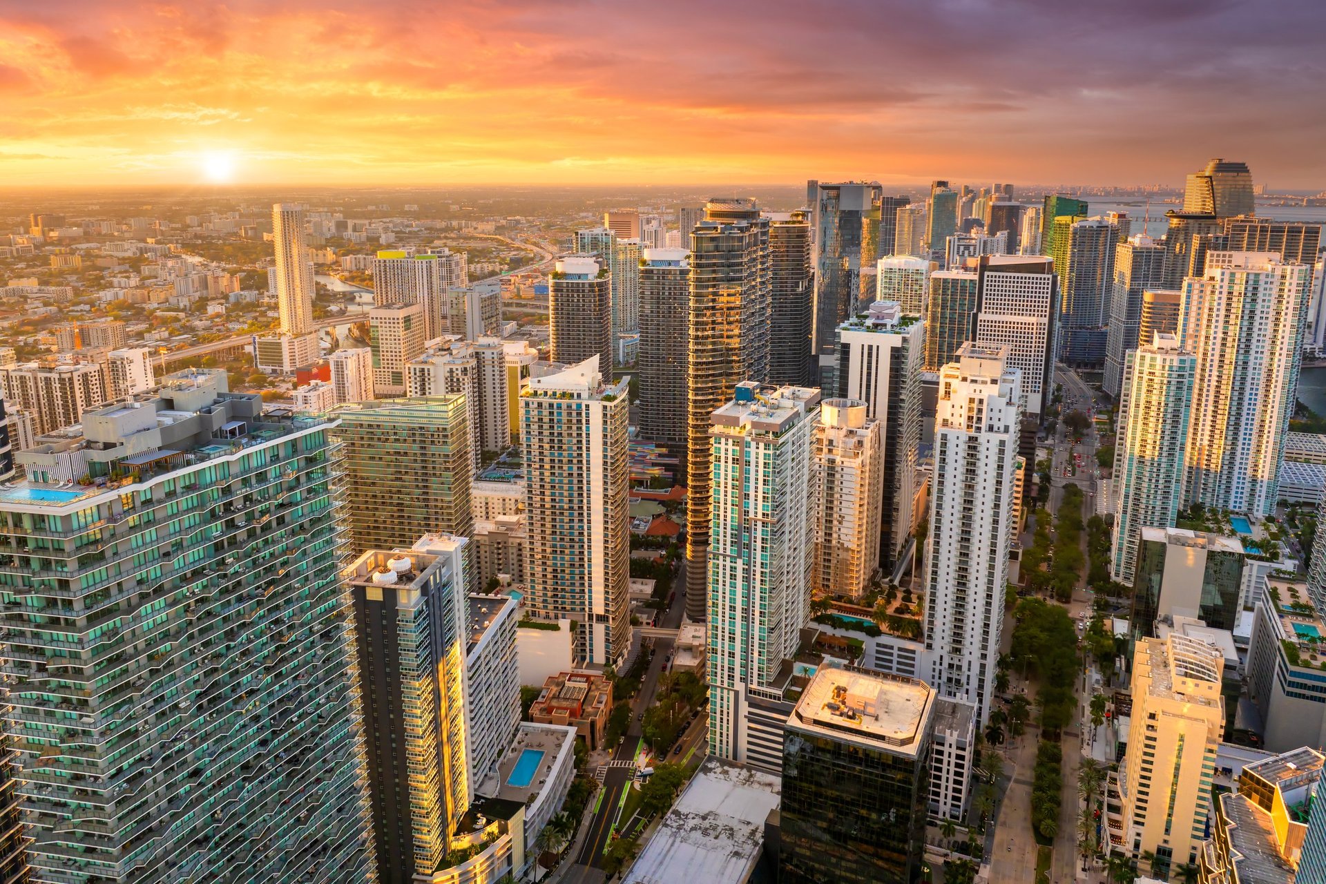Miami Brickell downtown skyline evening